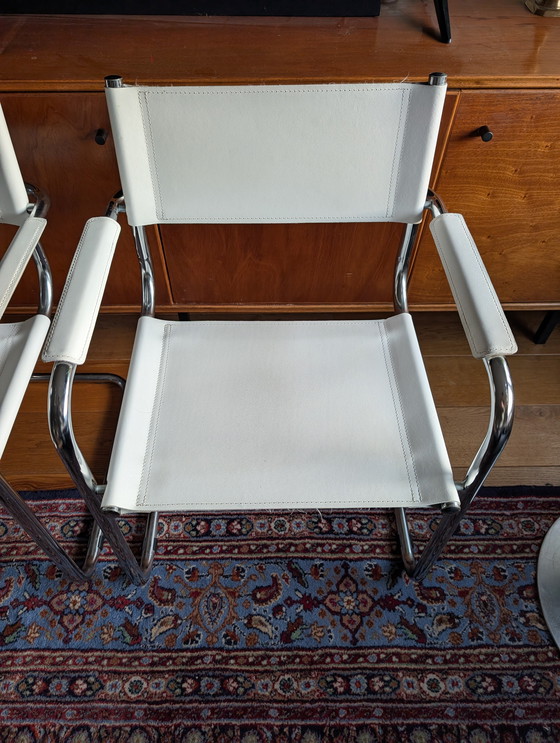 Image 1 of 2 x Martin Stam Rohrrahmenstühle 70er Jahre weißes Leder.