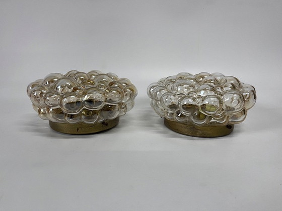 Image 1 of Set of 2 Mid - Century Helena Tynell ceiling light bubble amber glass