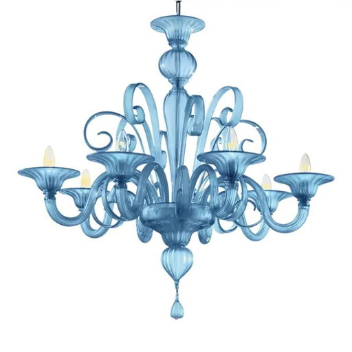 Lampadario in vetro di Murano blu satinato veneziano di Simoeng