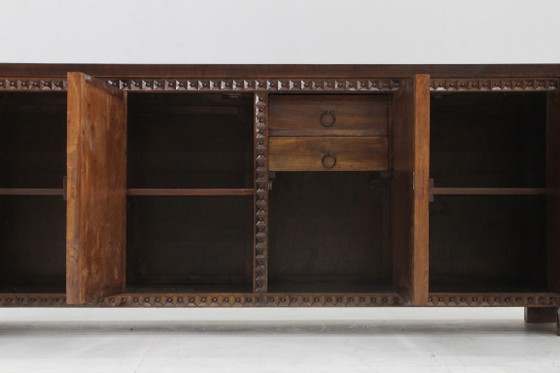 Spanish Brutalist Sideboard Room Divider Solid Walnut Wood 1960s – Vintage (photo 6 of 9)