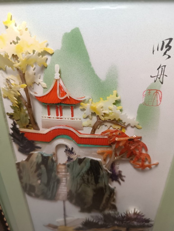 Image 1 of 3D shadow box with carved mother of pearl