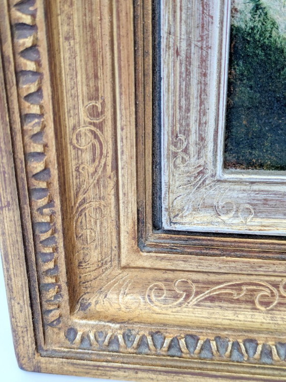 Image 1 of Peinture à l'huile florale ancienne sur toile dans un cadre doré orné, signée par l'artiste