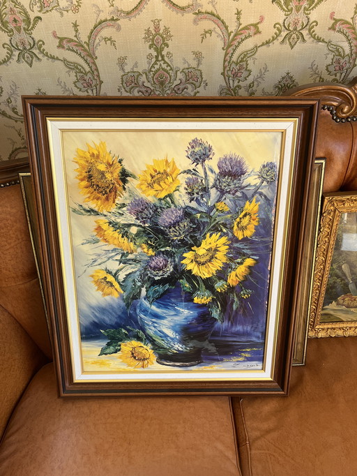 Tableau Vase bleu aux tournesols - Zubryski