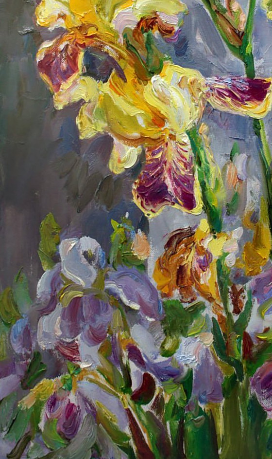 Original Ölgemälde Sommerblumen Gelbe Schwertlilien – Gemälde & Zeichnungen, Canvas (photo 4 of 5)