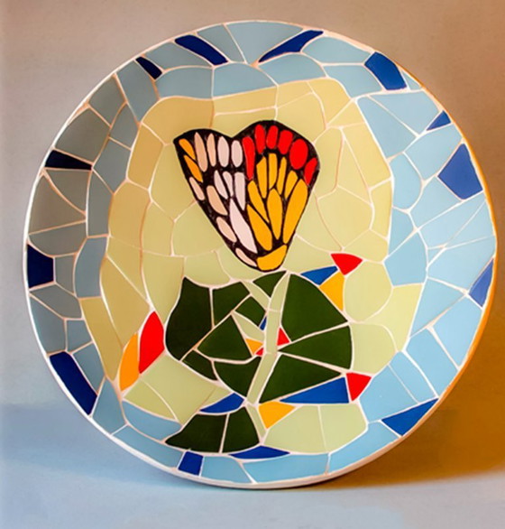 Image 1 of Handgedecoreerd bord met Gaudí Barcelona trencadís mozaïek. Gedecoreerd dienblad.
