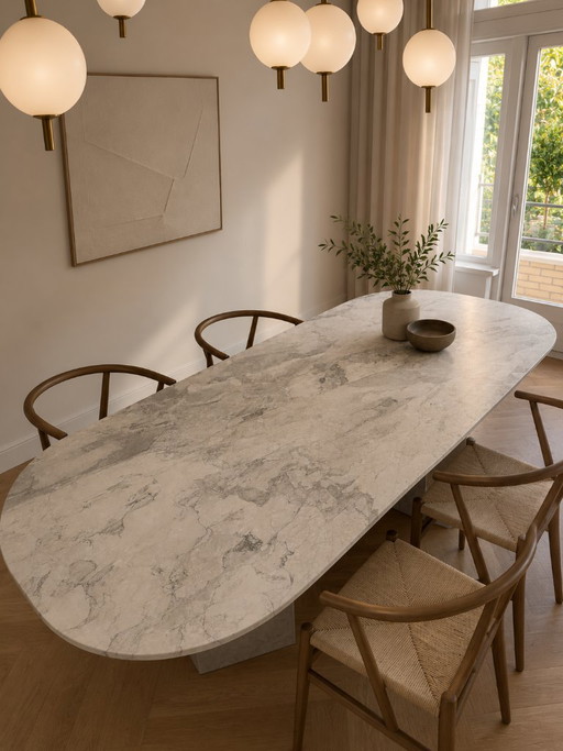 Solid oval marble dining table – natural stone table – eettafels