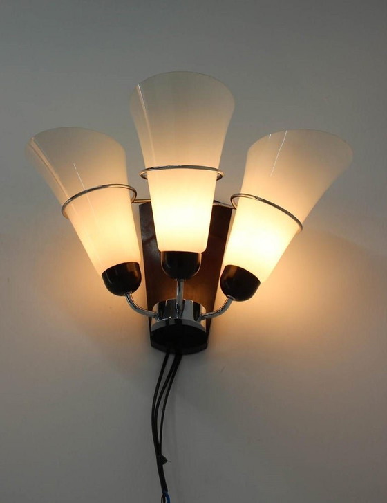 Image 1 of Pair of Minimalist Czechoslovakian Crystal Wall Lamps, 1970s