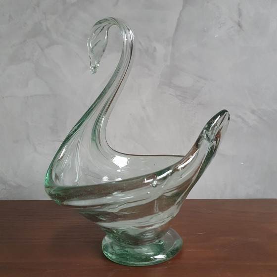 Image 1 of Glass Swan From The 1980s Green Glass