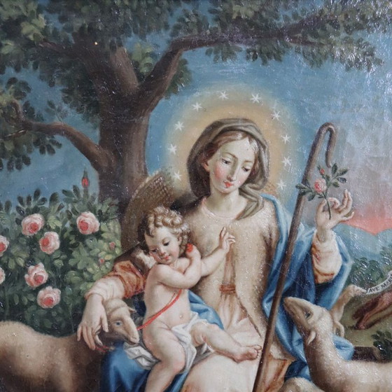 Image 1 of Mary the Shepherd, Signed Raphael Fogliardi and dated 1795, Italian Oil Painting on Canvas