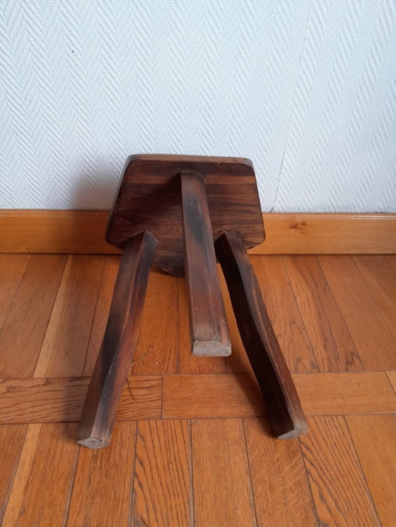 Image 1 of Vintage solid wood brutalist stool