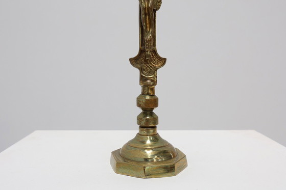 Image 1 of French Antique Catholic Alter or table Crucifix in cast copper, 1900s