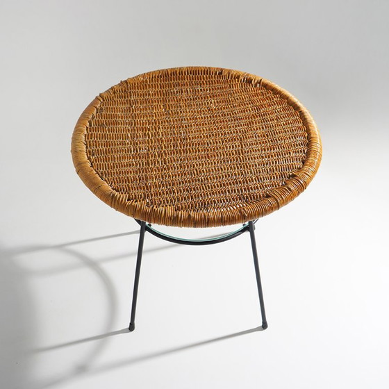 Mesa de centro con tablero redondo de ratán, década de 1950. – Mesas de centro, Glass, Metal (photo 8 of 12)
