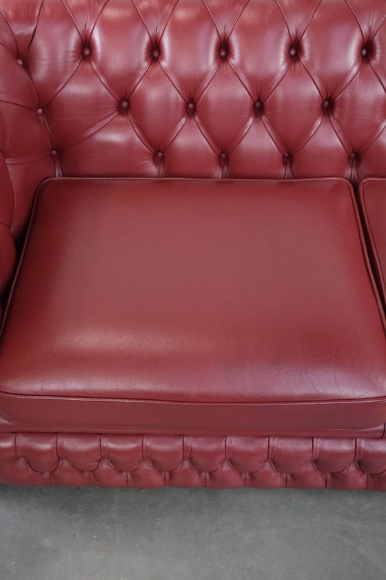 Image 1 of Set consisting of English cowhide Chesterfield 2.5 seater sofa and armchair
