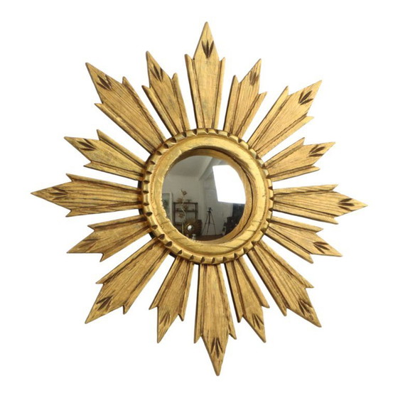 Image 1 of Vintage Wooden Sunburst Sun Mirror