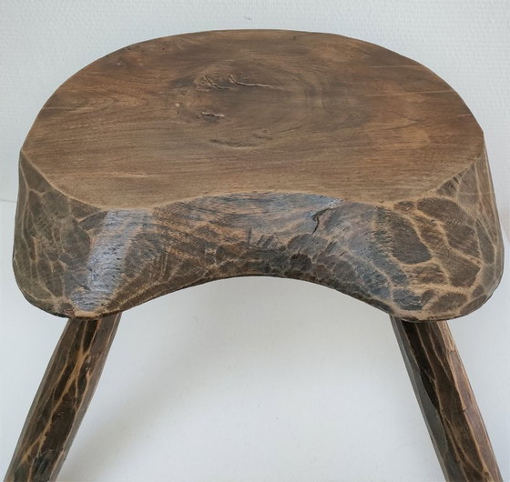 Image 1 of sgabello treppiede, stile arte popolare, legno massello