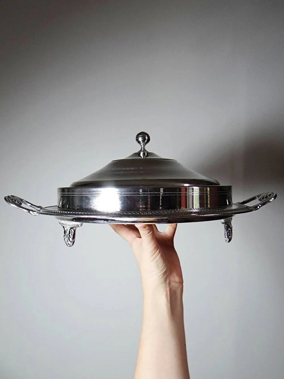 Rare vintage oriental covered silver-plated serving dish, mid-20th century., Table accessories, Metal (photo 3 of 14)