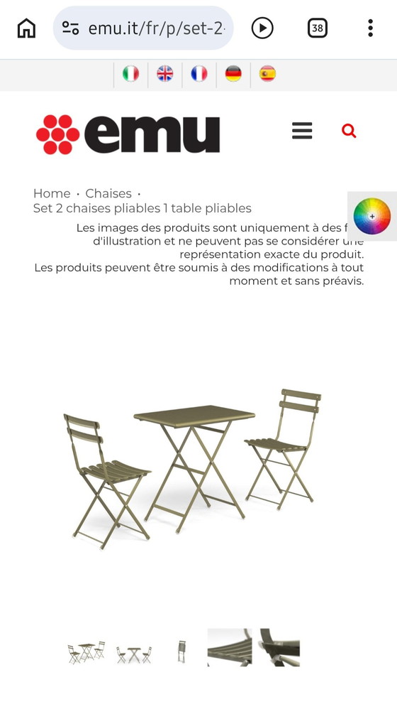 Image 1 of Conjunto de mesa plegable y 2 sillas plegables EMU