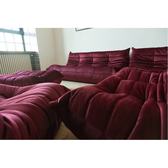 Image 1 of Togo vintage living room set in burgundy velvet by Michel Ducaroy for Ligne Roset, France 1970