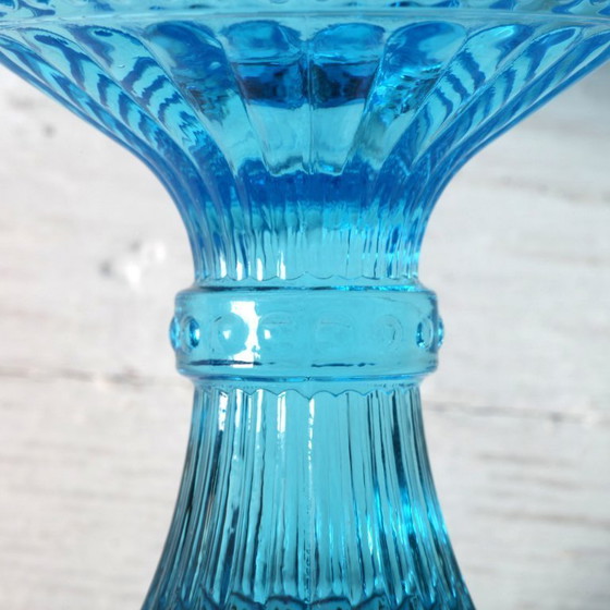 Image 1 of Mid-century Iittala Marimekko Aqua Blue Bowl / Vintage Traditional Finnish Pedestal Bowl Marimekko / Iittala / 2000s