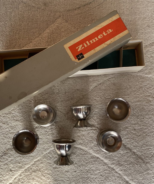 6x Gero zilmeta RVS vintage eierdopjes nieuw in doos