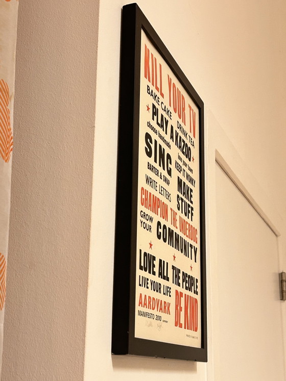 Image 1 of Signed Aardvark Manifesto 2010 Letterpress Print – Lesley Greening Lassoff & Pea Crabtree