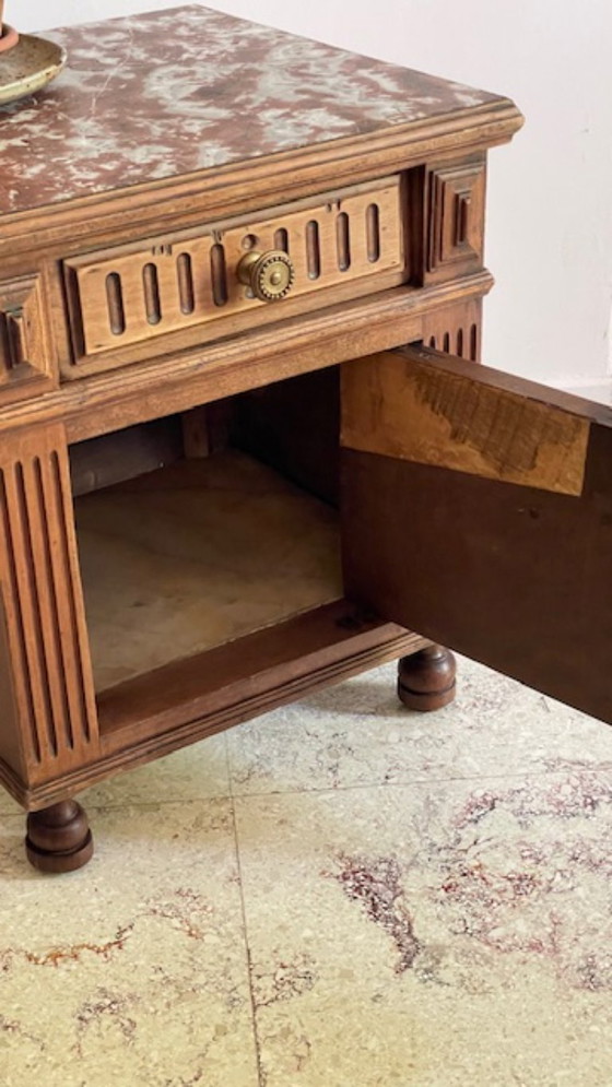 Image 1 of TABLE de Chevet Ancienne Bois et MARBRE