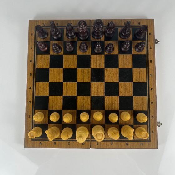 Image 1 of Wooden travel chess set with plastic pieces, 30cm