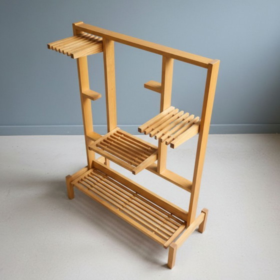 Image 1 of Retro Wooden Flower Stand with Tiered Shelves, Czechoslovakia, 1960s