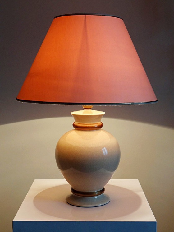 Image 1 of Vintage cream-white crackled earthenware lamp, Le Dauphin, 1960s-70s, Panama