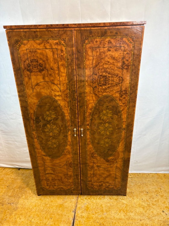 Image 1 of Vintage Hollywood-Style Italian Walnut-Effect Dressing Table / Cabinet   Glamorous • Mirrored Interior • Stylish Storage Add a t