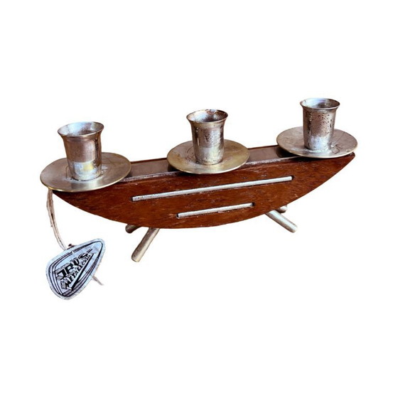 Image 1 of Stylish mid‑century modern candlestick JRUS‑Metall GmbH – wood+metal Germany 1960s