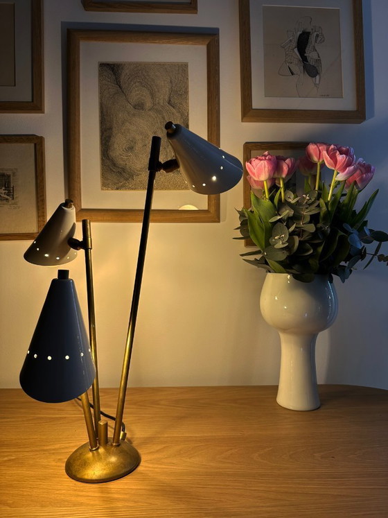 Image 1 of Page 1 of 14 Italian three-headed brass lamp, 1950s design