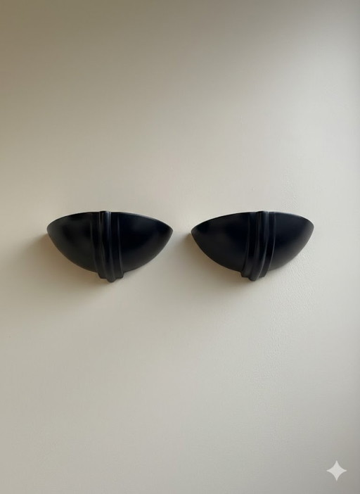 Coppia di applique da parete in stile Art Déco in ceramica nera opaca