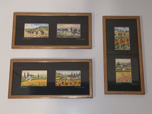 Dipinti in miniatura Toscana – wanddecoratie, Paper, Wood