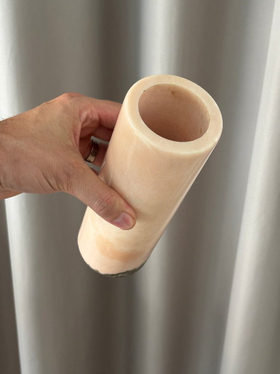 Vintage Pink Marble Cylinder Vase – Stone (photo 4 of 9)