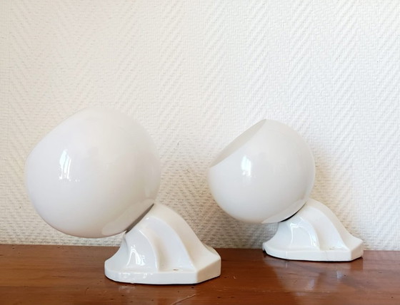 Image 1 of 2x Art Deco Porcelain and Opaline Wall Sconces