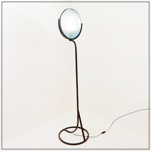 Disc" floor lamp in metal and sandblasted glass