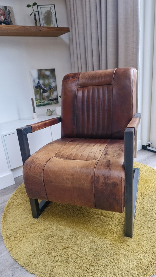 Industriële echt lederen fauteuil