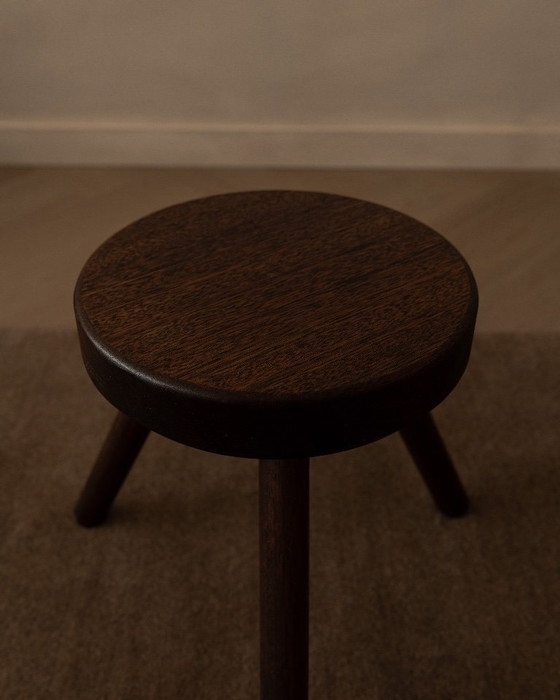 Image 1 of Vintage houten tripod kruk / stool van massief hout