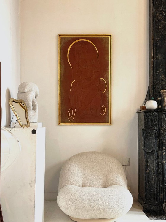 Panneau Art Déco français Nu Féminin, circa 1925, Peintures et dessins, Bois, Doré, Figuratief (photo 2 sur 6)