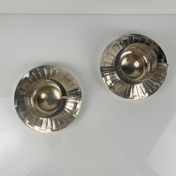 Image 1 of Pair of Art Deco silver-plated cups and saucers, Corbière & Vuillermoz (attributed), France, circa 1920/30.