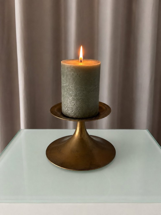 Vintage Brass Pedestal Candle Holder – Sculptural Mid-Century Design – Bronze (photo 3 of 9)