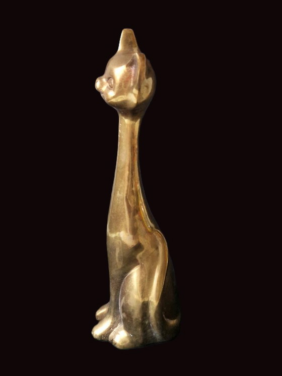 Image 1 of Large solid copper cat - 28.5 cm - 976 grams - 70s