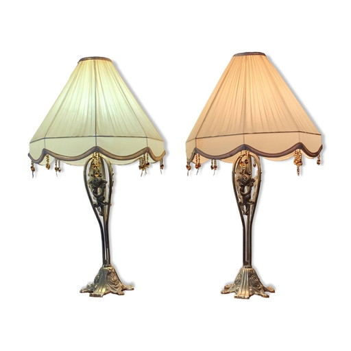 Pair of vintage brass table lamps in art nouveau style