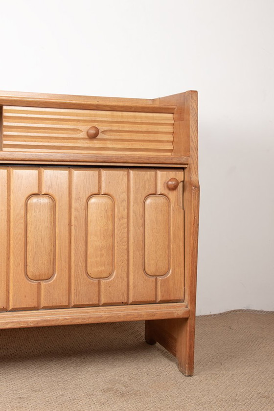 Image 1 of Large sideboard in oak and Danikowski ceramics, by Guillerme and Chambron, 1960.