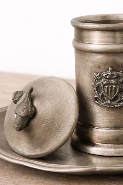 Image 1 of Antique pewter inkwell with tray