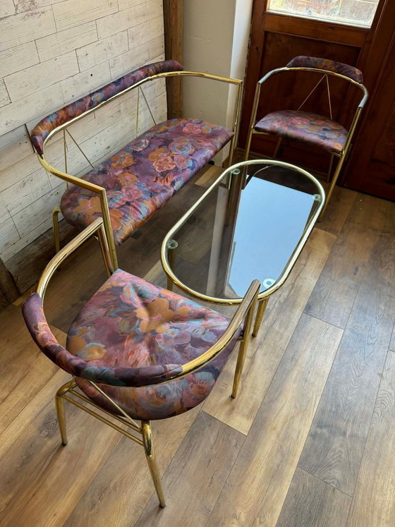 Mid-Century Modern Lounge Set in Brass, 1960s, Set of 4 – Glass, Hollywood Regency (photo 2 of 8)