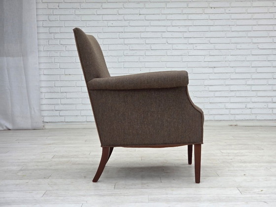 Image 1 of 1960s, Danish armchair, furniture wool, ash wood legs.