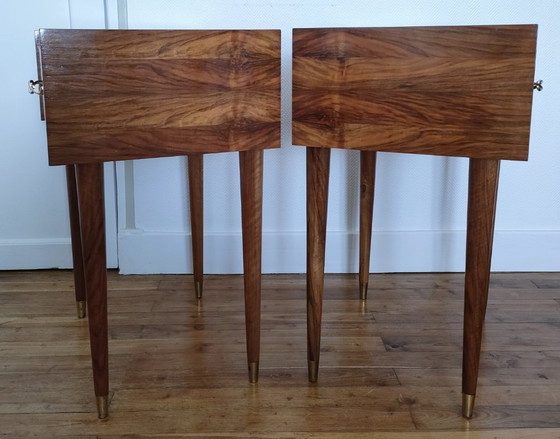 Image 1 of paire de chevets bois placage remarquable années 60