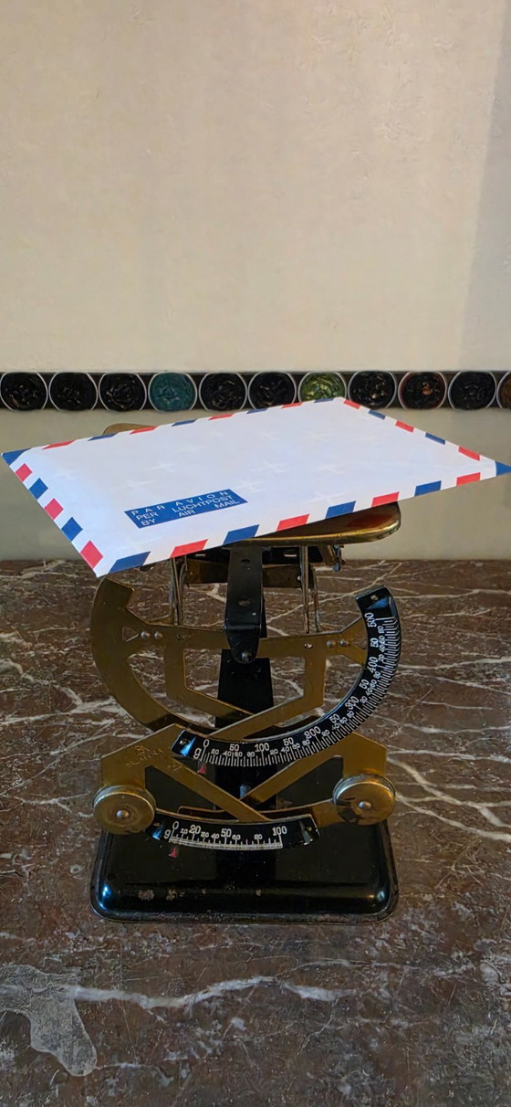 Bilancia di precisione vintage in metallo dorato e nero, Jakob Maul, Oggetti decorativi (foto 8 di 9)